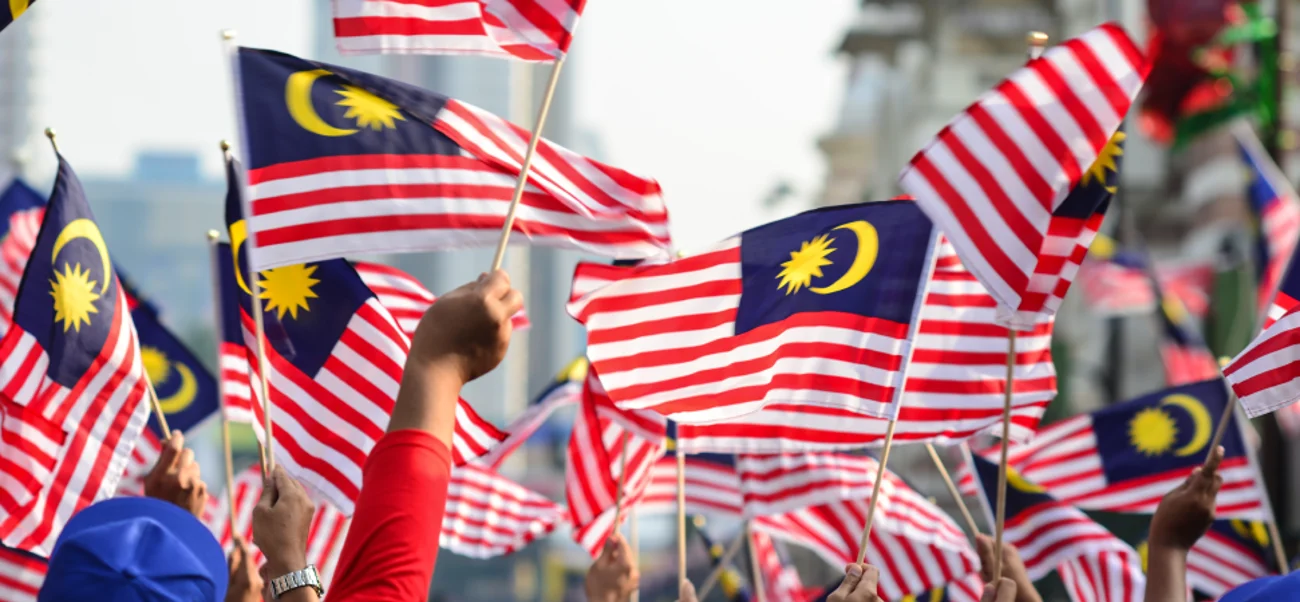 Rear View People Waving Malaysian Flags City 1